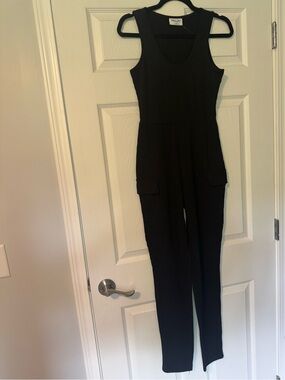 Jolie & Joy Stretch Ribbed Black Tank Jumpsuit with Utility Pockets